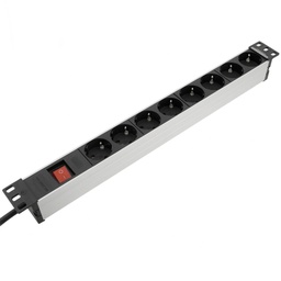 [RE092] Regleta de endolls per a armari rack 19&quot; 1U amb 8 schuko alumini interruptor